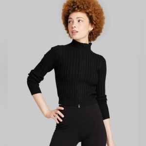 NWT Wild Fable Fitted Mock Turtleneck Zip-Up Cardigan